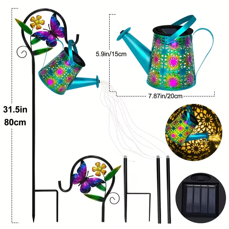 Solar-Powered Butterfly Watering Can and Lantern Garden Decor—Perfect Accents for Outdoor Pathways, Patios, and Lawn Landscapes