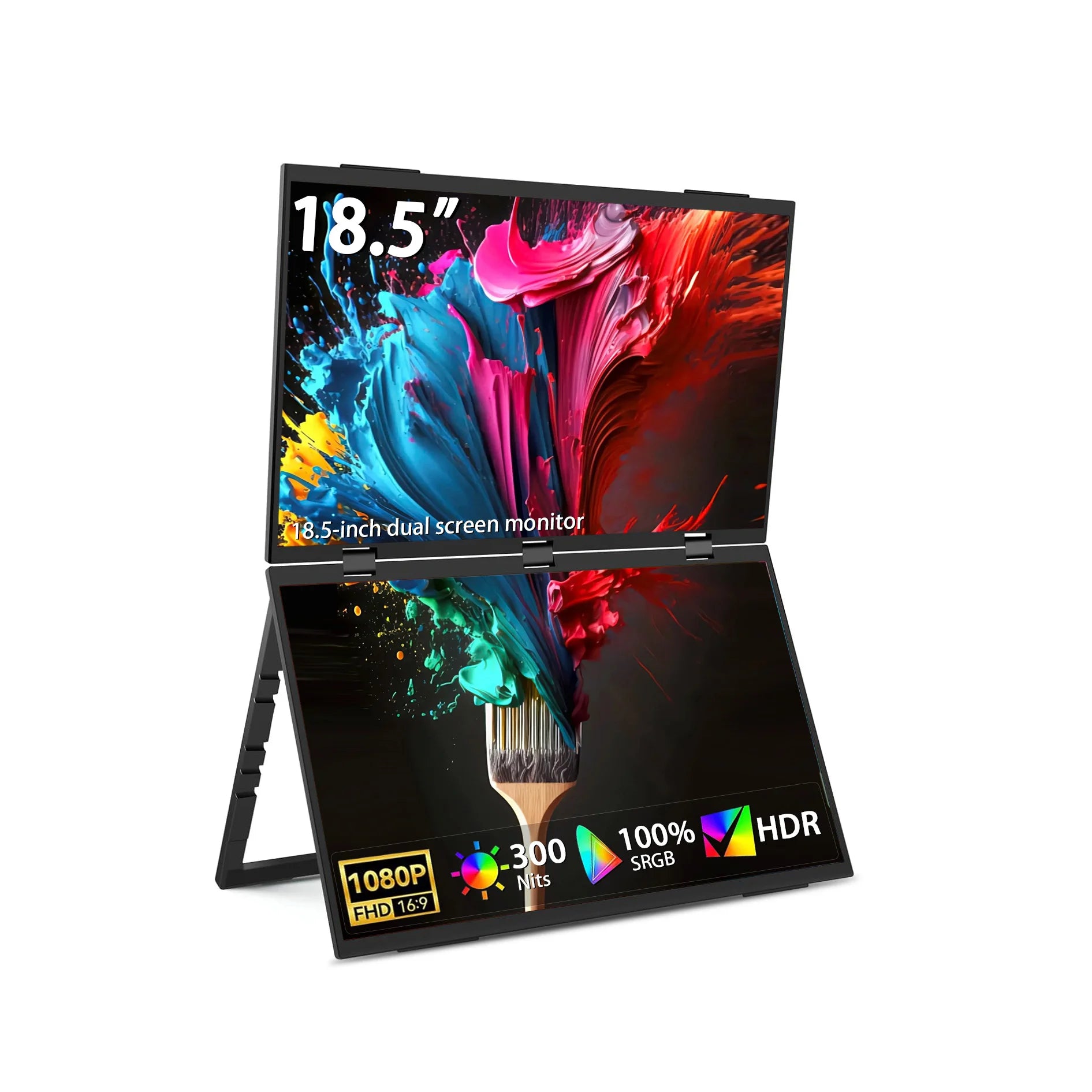 18.5 Inch Dual IPS Portable Monitor 100Hz 1080P FHD 100%sRGB Foldable Dual Extension Screen for Stock Trading Conference Travel