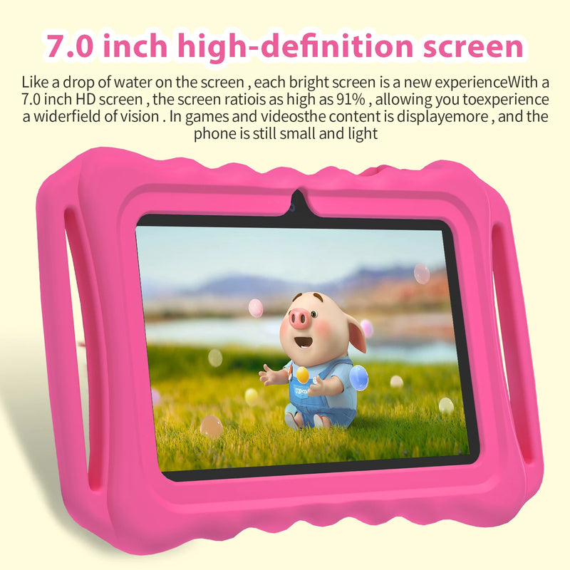 Android 13 Kids Tablet 7-inch,4-core CPU, 2.4G WiFi,2.0MP+5.0MP dual cameras 4GB RAM+64GB ROM,4000mAh Battery,