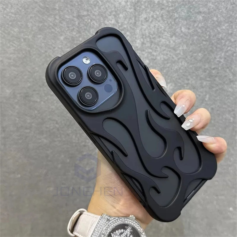 Fashion Matte Hollowed Flame Case For iPhone 15 14 Plus 13 12 16 Pro Max Creative Heat Dissipation Soft Frosted Shockproof Cover