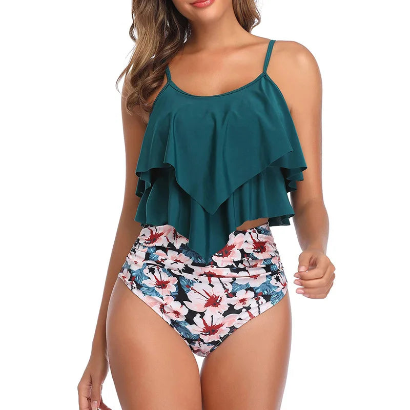 Swimwear Ruffles Women Suits Two Piece Sets Printed | SAMAG