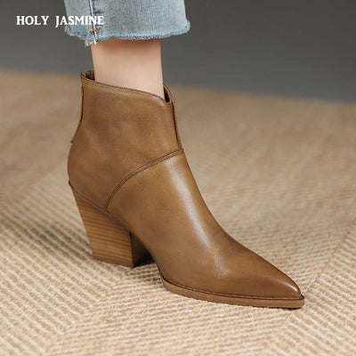 Women Ankle Boots Genuine Leather Autumn Winter Short | SAMAG