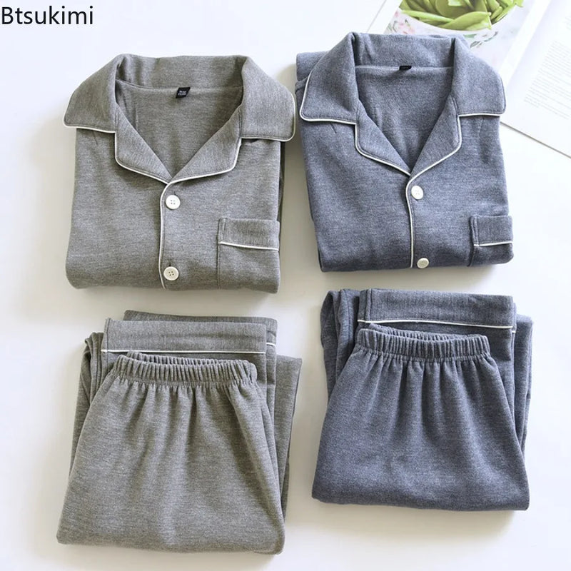 New 2026 Autumn and Winter Men's Pajamas Two Piece Set Nightwear Simple Solid Color Thick Pajamas Suit Pijama Loungewear for Men