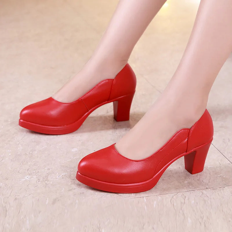 high quality leather shoe for women 6cm 8cm high heel platform point toe 32 33 42 43 elegant and fashion shoe black white silver