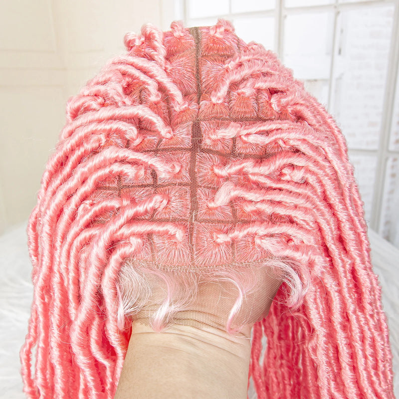 Pink Soft Faux Braids Wig for Black Women 36 Inches Synthetic Knotless Box Braided Wigs with Baby Hair Full Lace Dreadlock Wig