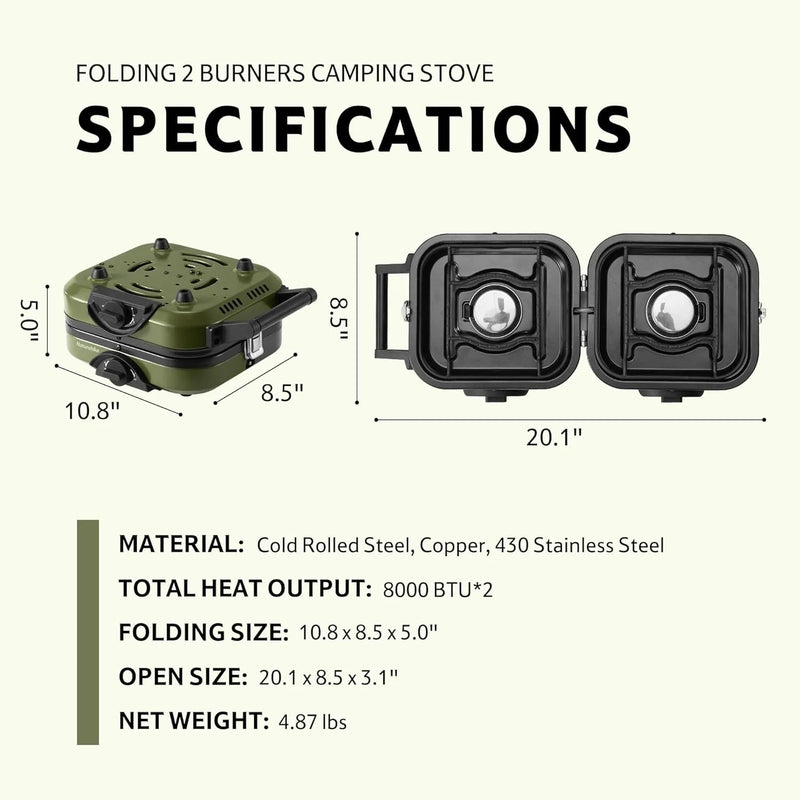 Naturehike 2 Burner Folding Camping Stove Portable Propane Gas Stove with Carry Bag 16000 BTU Stove Outdoor Picnic Equipment
