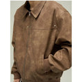 American Retro Brown Motorcycle Mens Leather Jacket Maillard Style Loose Lapel Zipper Men and Women Couple Bomber Jacket Coat