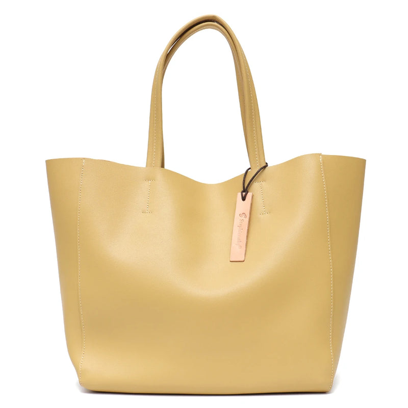 SC Luxury Brand Cow Leather Tote Bags Designer Cowhide Handbags Women Shoulder Bags Fashion Female Large Capacity Liner Bag