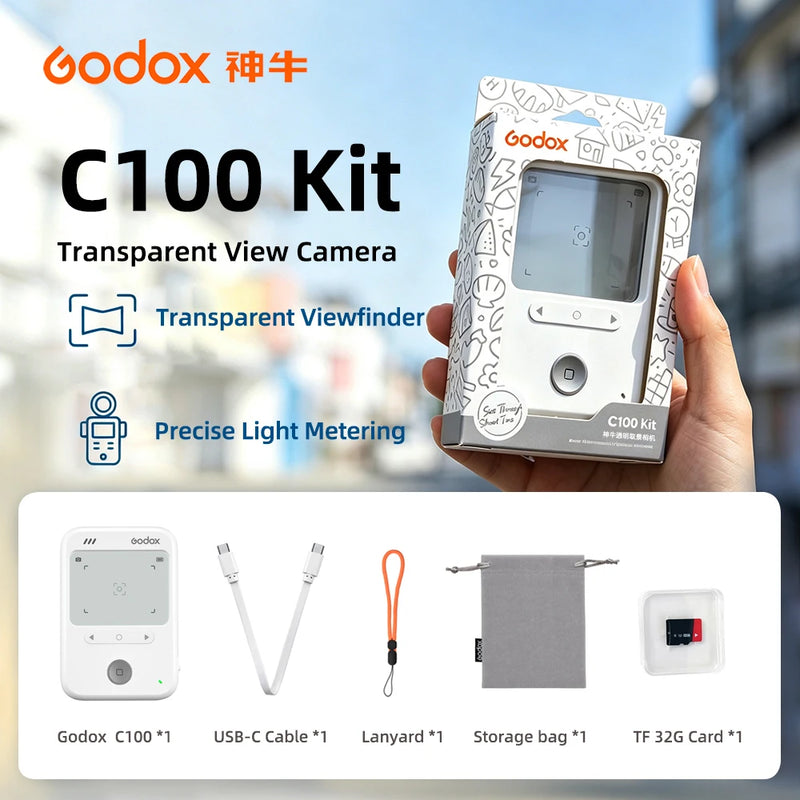 Godox C100 Transparent Viewfinder Mini CCD Portale Camera for Vlogging And Pocket Cam Film Light Meter with TF-Card 4G/8G/32G