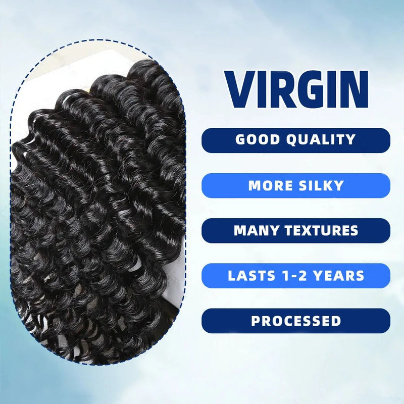 30 32 Inch Deep Wave Human Hair Bundles Curly Hair Burmese Weaving Raw Unprocessed Tissage Double Weft Virgin Hair Extensions
