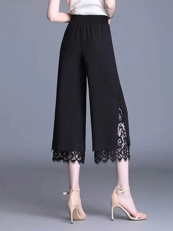 Summer Thin Chiffon Wide Leg Pants Women's Lace Splice - View 4 | SAMAG