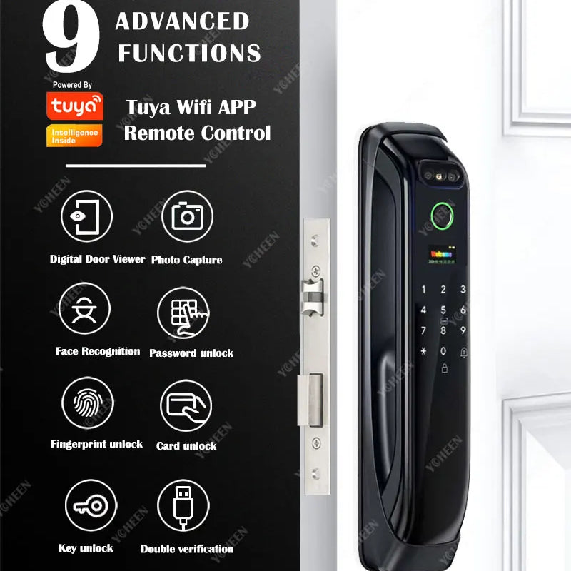 6068,5572,6072,6085 Mortise Lock Tuya Wifi App Camera Smart Digital Lock With Fingerprint Face Key Card Rfid