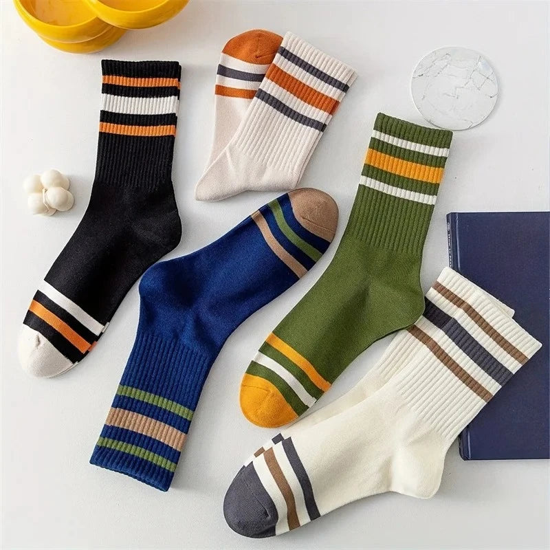 5 Pairs Men's Colorful Striped Casual Socks, Fashionable | SAMAG