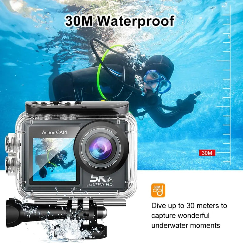 5K Action Camera Pro WiFi Remote Control Sport Camera with EIS HD 1080P 60FPS Bicycle Motorcycles Helmet Video Recording Cameras