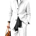Men's Linen Blend 2 Piece Suit Set Stand Collar Breathable Casual Blazer Pants For Business Daily Wear