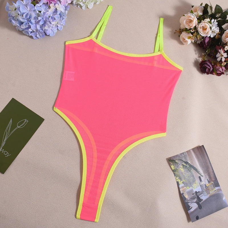 Special Tight-Fitting New Casual Mesh Sexy Bodysuits Erotic Underwear Solid Color Transparent Pure Desire Bodysuits Elegant 55IC
