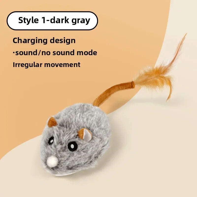 Fun Realistic Cat Plush Mouse Toy, Interactive Running Mice with Dog Tail for Cats, Kitten Teaser Pet Toys for Indoor Play and