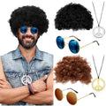 Men Synthetic Wig Hat Curly Hair Cap Sunglasses Necklace 3 PCS Set Funny 70s Disco Hippie Hair Props Party Hip Hop Dance Costume