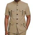 Mens Safari Suit 2 Piece Short Sleeve Suits for Men Regular Fit Stand Collar Suit African Clothes