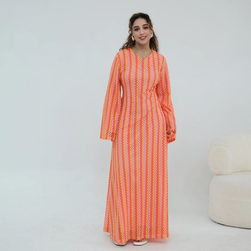 2 Layer Dubai Abaya Muslim Woman Dress Chevron Loose | SAMAG