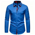 Men's Slim Fit Dress Shirt Plaid Patchwork Collar Long | SAMAG