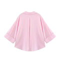 HipSeam Wide Sleeved Shirt Women Spring Asymmetric Hem Button Women's Shirts Simple Lady Johnny Collar Shirts & Blouses