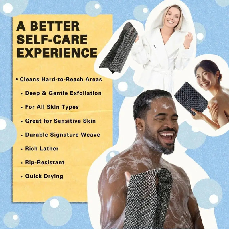Bath Towel Back Scrubbing Towel Dual Sided Durable Exfoliating Body Towel Back Strap Unisex Detox Mud Back Scrub Extended Towel
