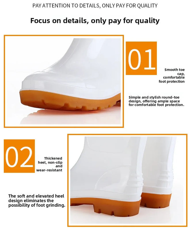 High Tube White Labor Protection Rain Boots Medium Tube Short Tube Waterproof Shoes Water Shoes