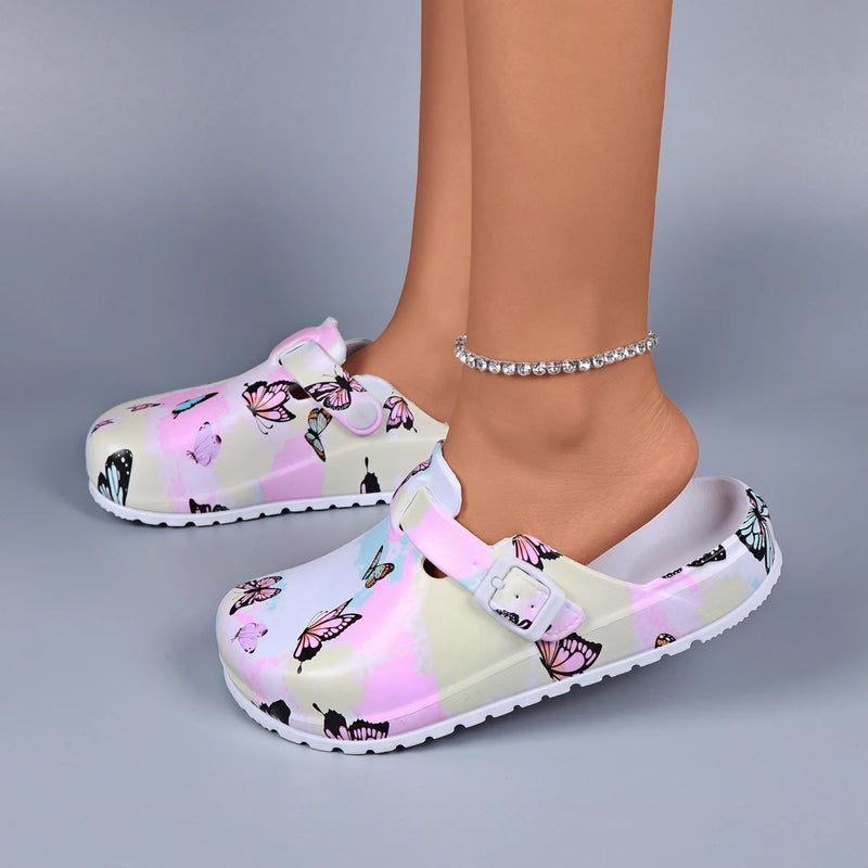 Women Indoor Slippers Mule Clogs Buttery Printing Nurse Shoes Soft EVA Waterproof House Slippers Casual Anti-Slip Clogs