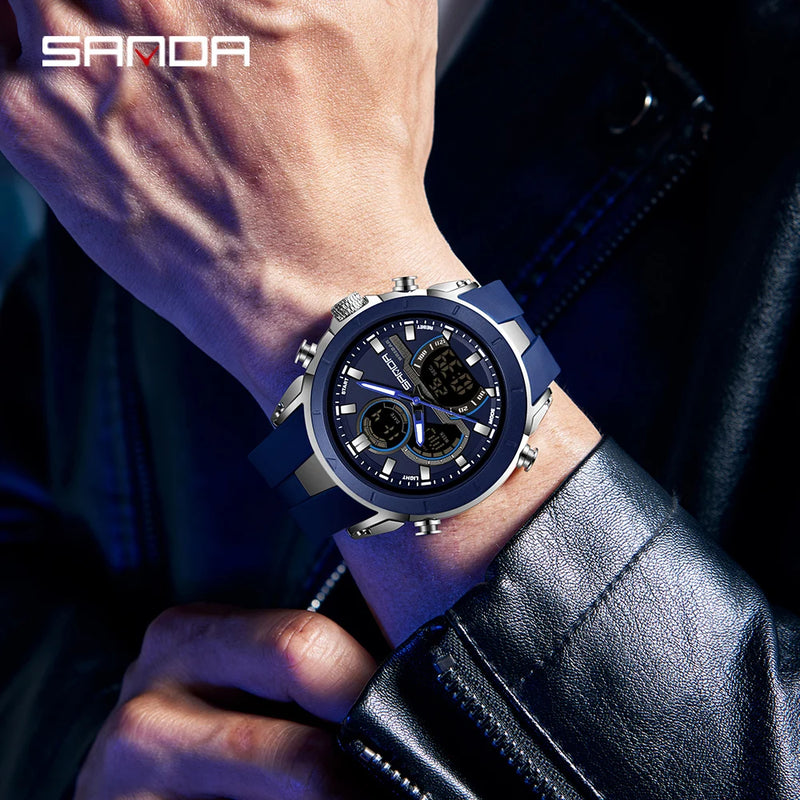SANDA New 6279 Casual Men's Electronic Watch Sports Multi Functional Waterproof LED Dual Display - Visuel 3 | SAMAG