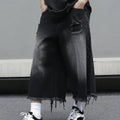 Men's Loose Ripped Denim Jeans 7 Point Calf Length Wide | SAMAG