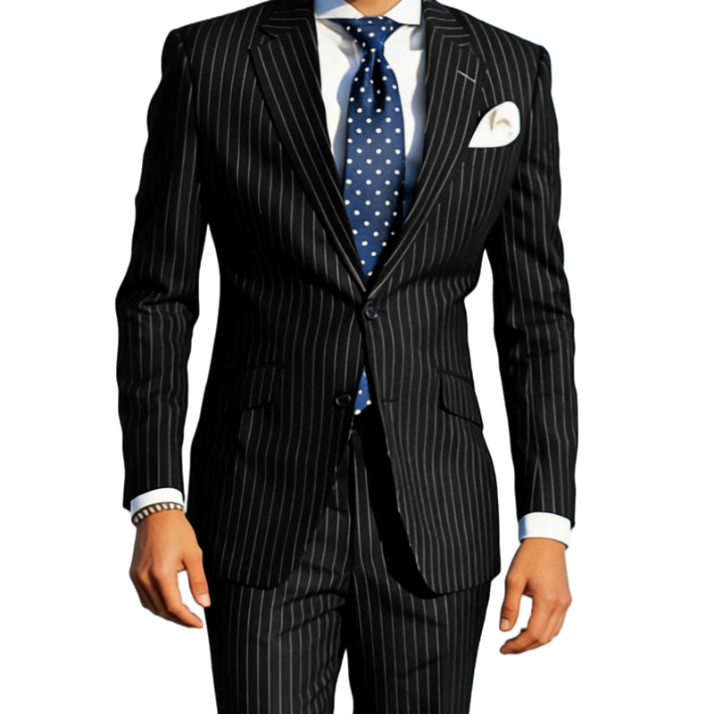 Men's Classic Stripe Suits 2 Piece ( Blazer+Pants ) Notch Lapel 2 Buttons Slim Fit Jacket & Trousers for Business Casual Wedding