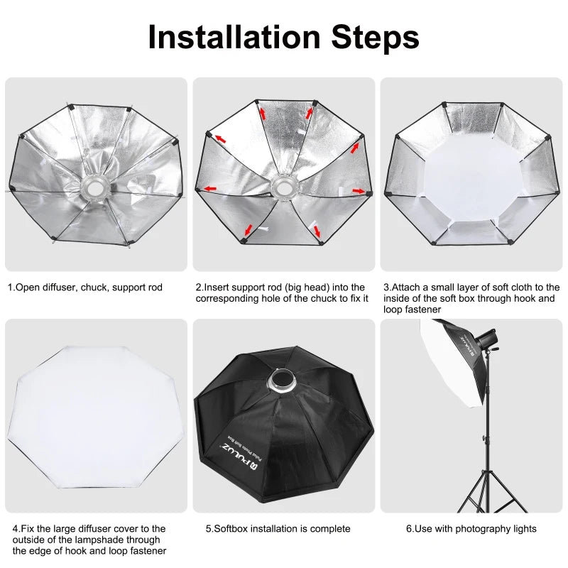 PULUZ 95cm Octagon Photography Softbox Diffuser Foldable 8 Pole Parabolic Flash Light Box with Bowen Mount