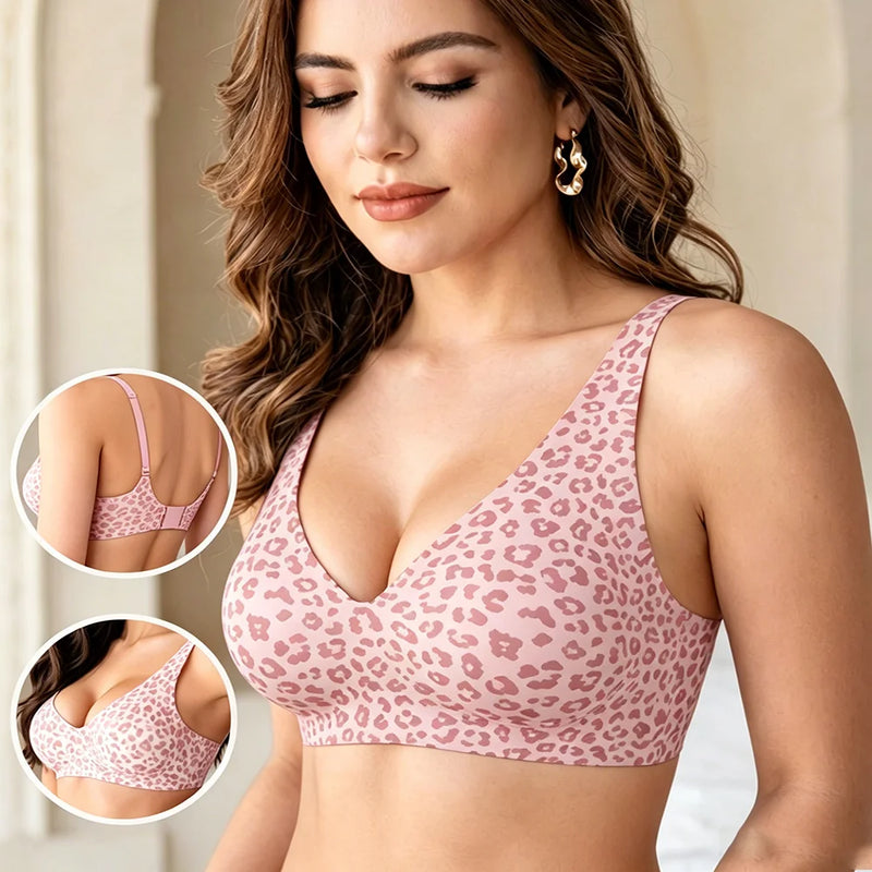 1Pcs Leopard Print Seamless Wireless Bra, Full Coverage Push Up Bralette, Anti-Sagging Breathable Soft Thin Cup for Sports Yoga Daily