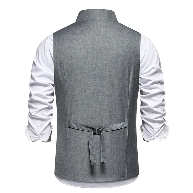 Men's Wedding and Party Vest with Diagonal Front Placket and Single-Button Closure