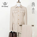 ST Cassy High Quality Safari Men's Suit Classic Fit Multi Buckle Multi Pocket Solid Color Casual Business Set Men's 2-Piece Set