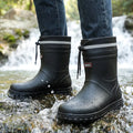 Men's Fashion Rain Boots High Quality Anti-Slip Waterproof Shoes Thick Bottom Wear-Resistant Outdoor Drawstring Work Rubber Shoe