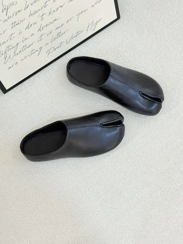 Women Split Toe Mules Soft Leather Tabi Clogs Casual Slip On Low Heel Backless Loafers Comfortable Vintage Flat Shoes for Female