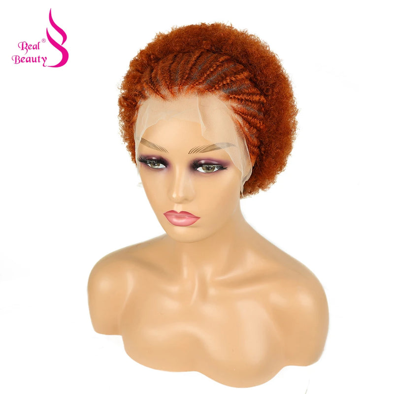 Braided Wigs for Black Women Human Hair Afro Puff Lace Frontal Hair Wigs Afro Kinky Curly Human Hair 13x4 Lace Front Pre Braided