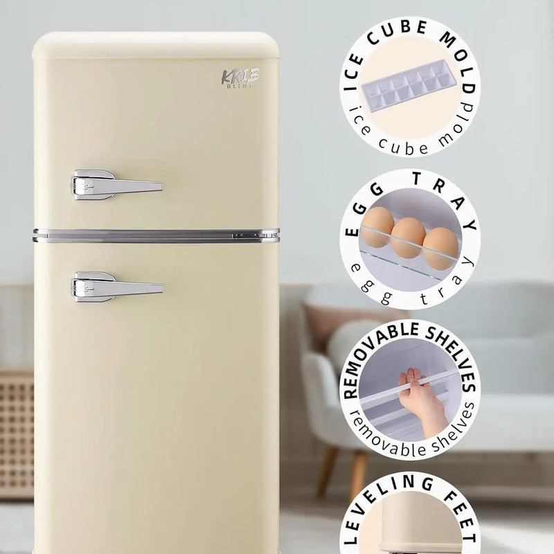 KRIB BLING 3.2 Cu.ft Compact Refrigerator, Mini Fridge with Freezer, Retro Design Small Drink Chiller for Home, Office