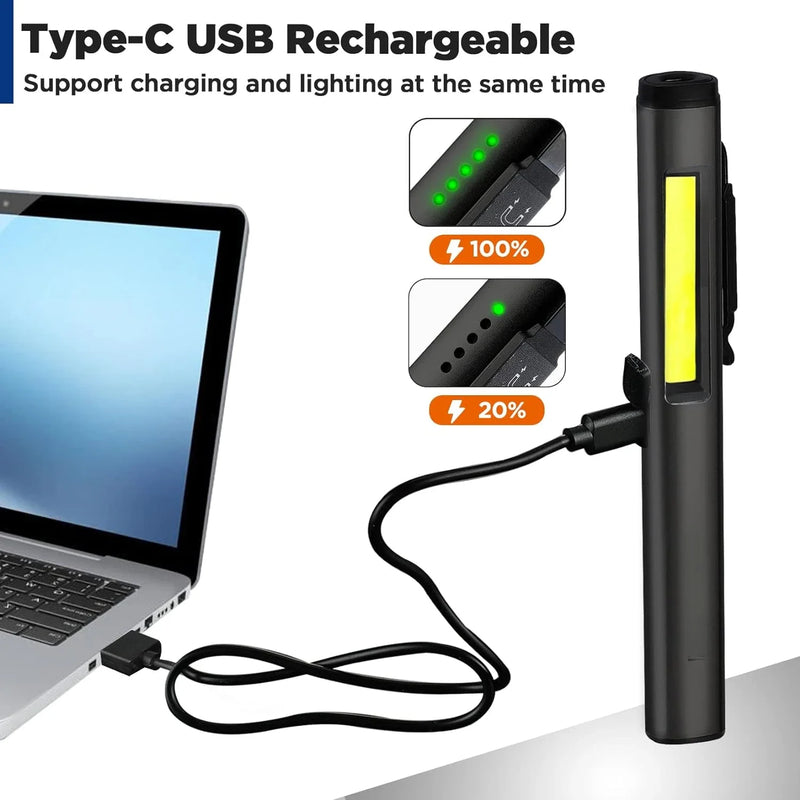 KDULIT 4 in 1 Multifunctional LED Pen Flashlight Built in 800mah Battery USB Rechargeable with Magnetism Work Repair Lantern