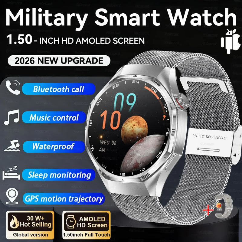 NEW GPS Outdoor fitness NFC Smart Watch 1.5 Inch AMOLED Screen Bluetooth Call IP67 Waterproof Man Smart Watches For Man 2026