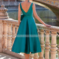 Midi Formal Party Dresses Turquoise Satin A Line Backless | SAMAG