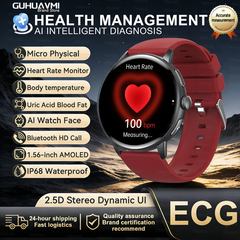 2026 New AI Accurate Diagnosis Body Fat Uric Acid BP ECG SmartWatch HD AMOLED Screen call Sport Health Smart watch For Men women
