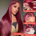 99J Burgundy Lace Front Wig Human Hair 13X6 HD Transparent Straight Lace Frontal Wigs for Women Pre Plucked 200% Density Pre Plucked Invisible Pre Cut Lace Brazilian Virgin Hair