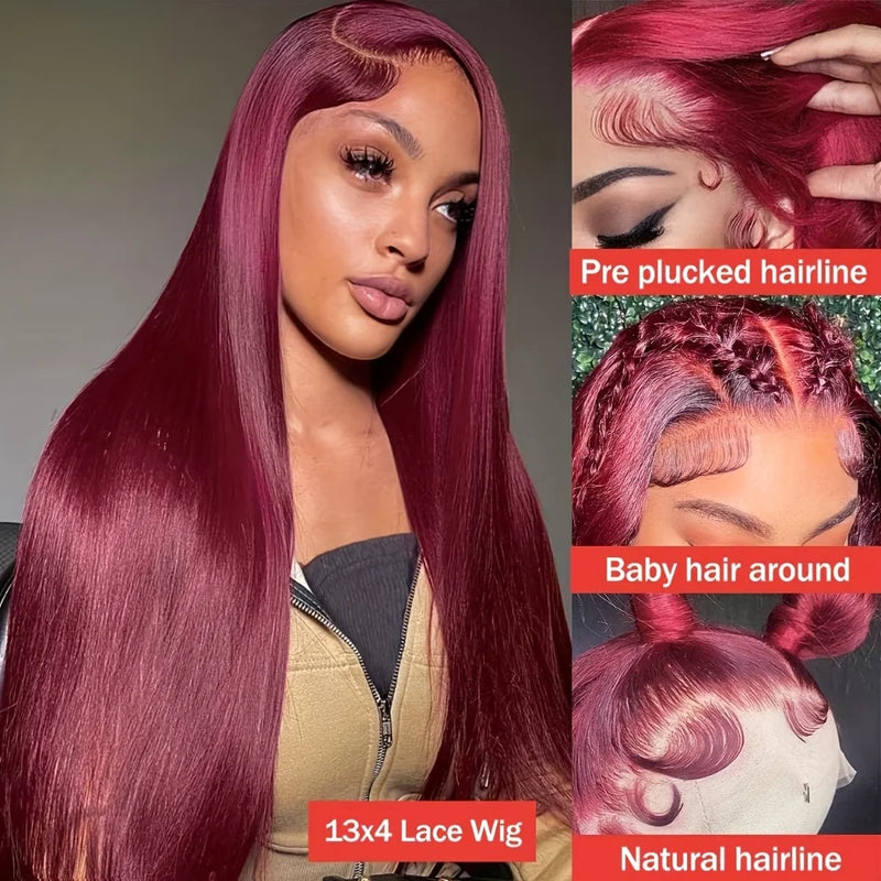 99J Burgundy Lace Front Wig Human Hair 13X6 HD Transparent Straight Lace Frontal Wigs for Women Pre Plucked 200% Density Pre Plucked Invisible Pre Cut Lace Brazilian Virgin Hair