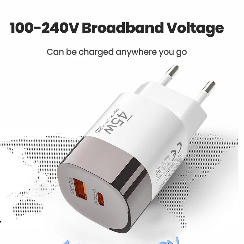 45W USB Charger Fast Charging Type C Fast Phone Charger for iPhone 17 16 15 Samsung Galaxy S25 S24 Xiaomi PD Adapter