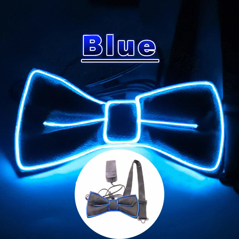 Light Up Suspender LED Bow Tie For Men Women Festival Party LED Suspender Bowtie Clips-on Braces Elastic Adjustable Pants Belt