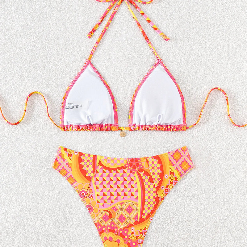 Women's Two Piece Bikini Set 2025, Sexy Triangle Push Up Swimsuit, Floral Print Bathing Suit, Beach Swimwear