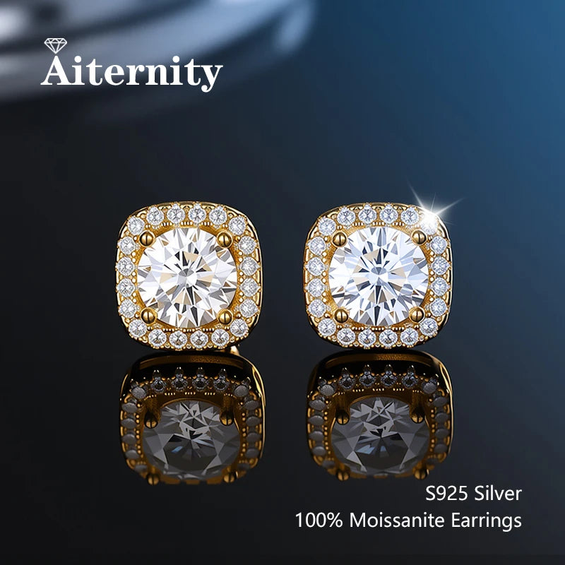Promotion Moissanite Earrings for Women Pass Diamond Test Pen 100%  With Certificate Ear Studs 925 Sterling Silver Fine Jewelry